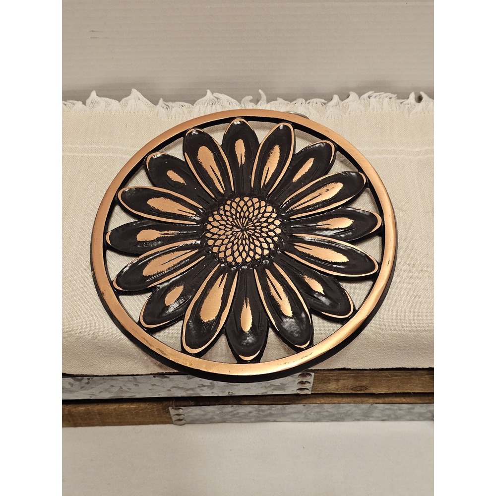 Cast Iron Round Sunflower 2006 Trivet Gold Highlights